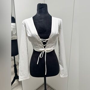 Elegant White Lace-Up Women's Top